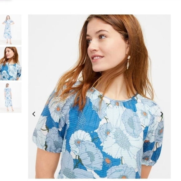 Loft Puff Sleeve Poppy Print Tiered Midi Dress - S - Picture 2 of 7